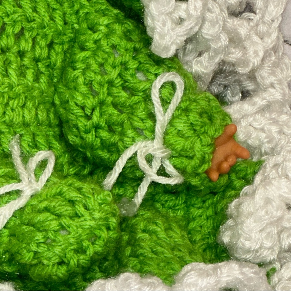 Vintage Crochet Doll Bottle Green White Thumb Sucking Blanket Handmade - Picture 11 of 13
